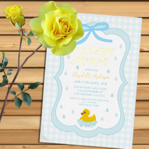 Wassertropfen Gingham-Junge-Baby-Party Folieneinladung