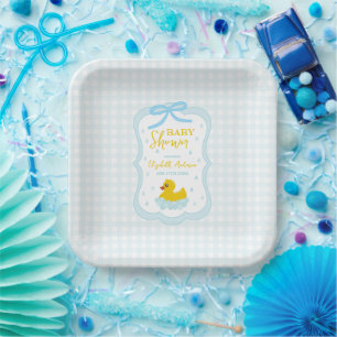 Wassertropfen Gingham-Junge-Baby-Party Pappteller