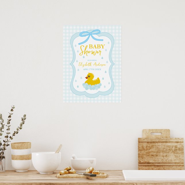 Wassertropfen Gingham-Junge-Baby-Party-Willkommen Poster (Küche)