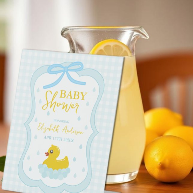 Wassertropfen Gingham-Junge-Baby-Party-Willkommen Sockelschild (Von Creator hochgeladen)