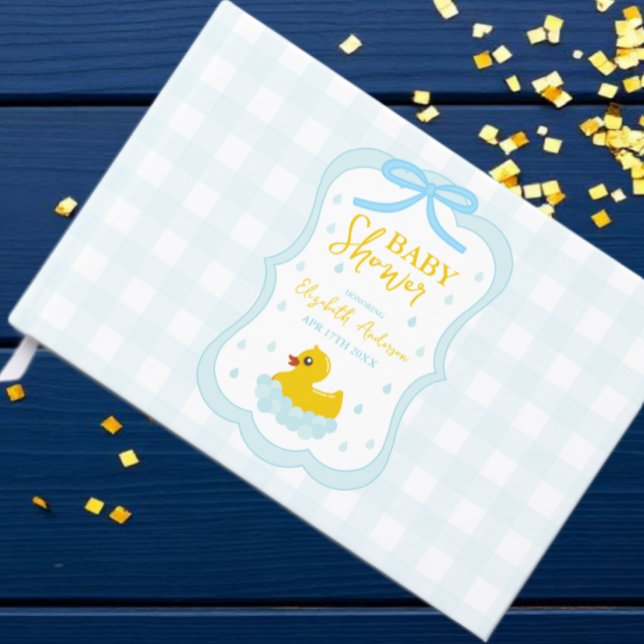 Wassertropfen Gingham-Jungen-Baby-Party Gästebuch (Von Creator hochgeladen)