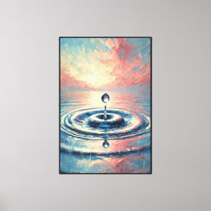 Wassertropfen mit Wellen bei Sonnenuntergangshimme Leinwanddruck