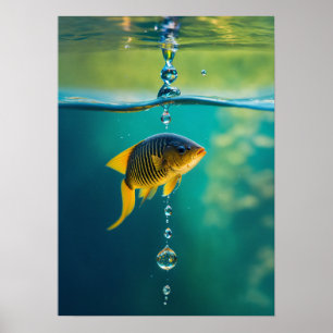 Wassertropfen verwandelt sich in tauchenden Fisch Poster