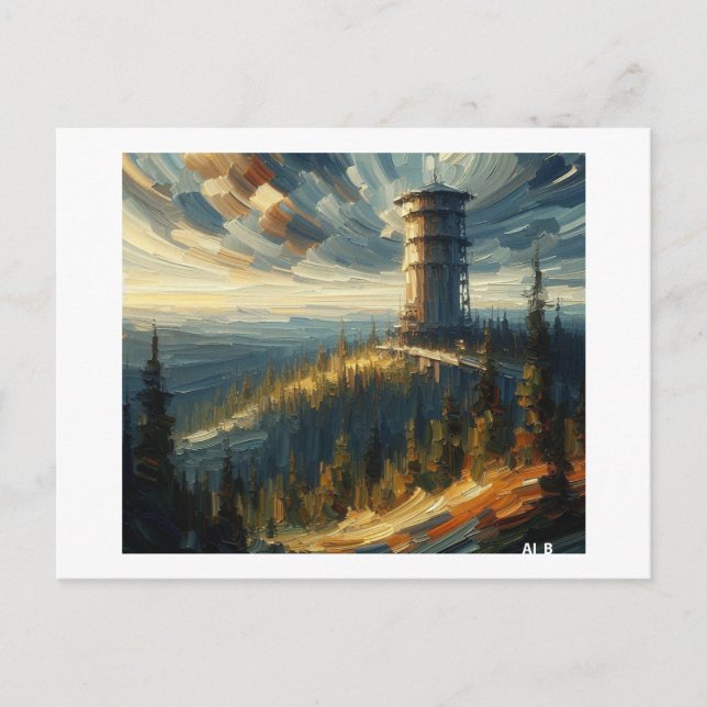 Wasserturm in der Landschaft, Postkarte (Vorderseite)
