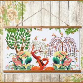 Wasservögel Flamingo Couple Tree of Life Spring Wandteppich Mit Holzrahmen