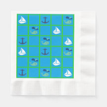 Wasserwal, Segelboot, Anchor Blue Green Napkin