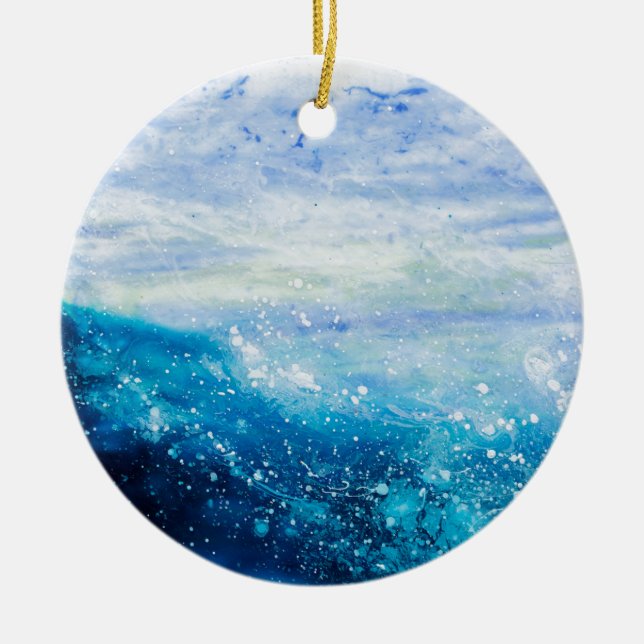 Wasserwellen Ozeanwellen aquamarines Malen Keramikornament (Vorne)