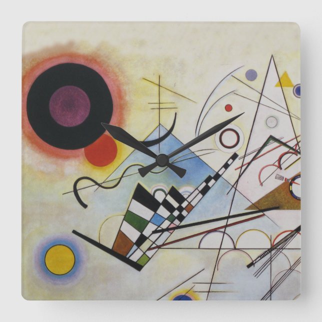 Wassily Kandinsky - Composition 8 - Functional Art Quadratische Wanduhr (Vorderseite)