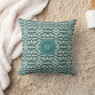 Wässrige Blaugrüne Monogramm Kissen