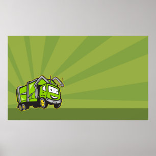 Waste Collection Garbage Rubbish Truck Cartoon Poster