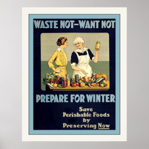 Waste Not ~ Want Not ~ Vintage World War 1 Poster