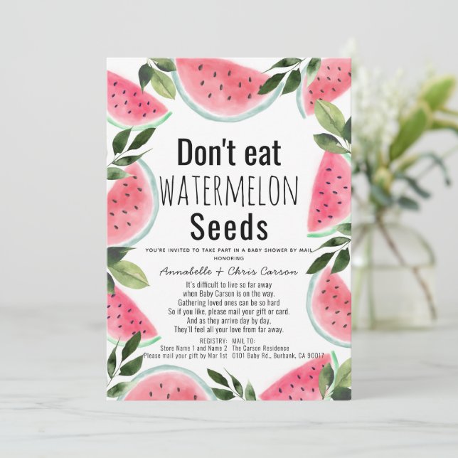 Wat Watermelon Seeds Baby Shower by Mail Einladung (Stehend Vorderseite)
