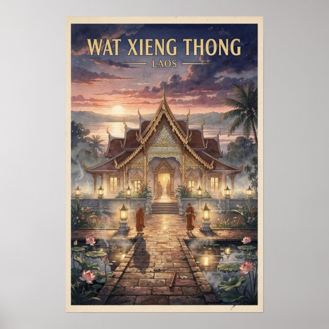 Wat Xieng Thong Laos Vintage Reise Poster (Vorne)