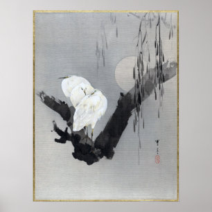Watanabe Seitei Egrets in einem Baum nachts Poster