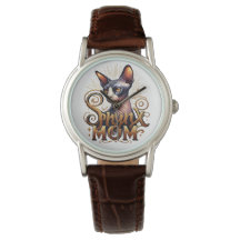 Watch Brown Leather Strap | Sphynx Cat Mama
