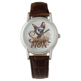 Watch Brown Leather Strap | Sphynx Cat Mama Armbanduhr