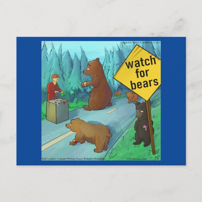 Watch for Bears Funny Rick London Postkarte (Vorderseite)