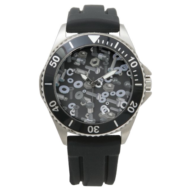 Watch - Klassischer Edelstahl - Nuts und Bolzen Armbanduhr (Vorderseite)