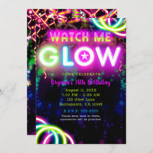 WATCH ME GLOW Neon Geburtstagsparty Einladung