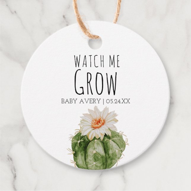 Watch Me Grow Baby Succulent Baby Shower Favoriten Geschenkanhänger (Vorderseite)