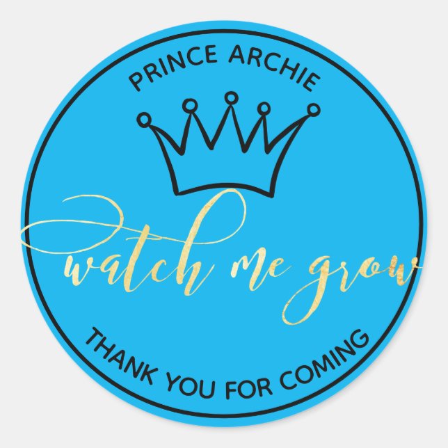 Watch Me Grow Blue und Gold Royal Runder Aufkleber (Vorderseite)