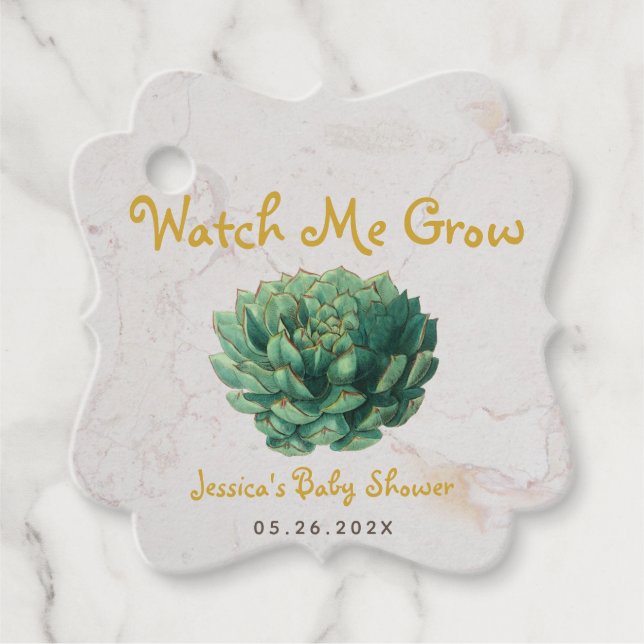 Watch Me Grow Botanical Baby Shower Sukkulent Geschenkanhänger (Vorderseite)
