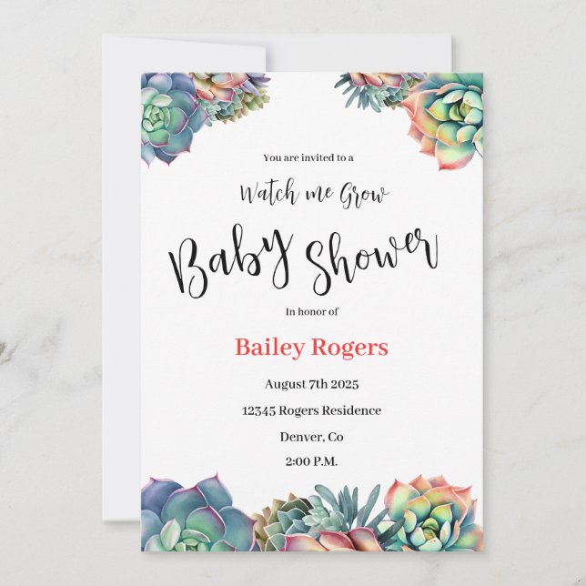 "Watch Me Grow" Einladung zur Kinderdusche (Vorderseite)