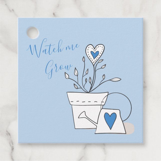 Watch Me Grow Pflanze Geschenk Blue Baby Dusche Geschenkanhänger (Vorderseite)