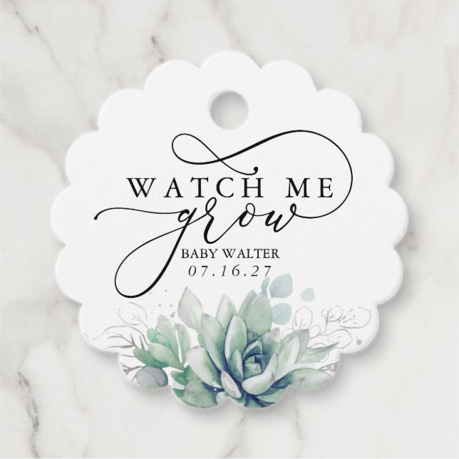 Watch Me Grow - Succulents Greenery Baby Shower Fa Geschenkanhänger (Vorderseite)