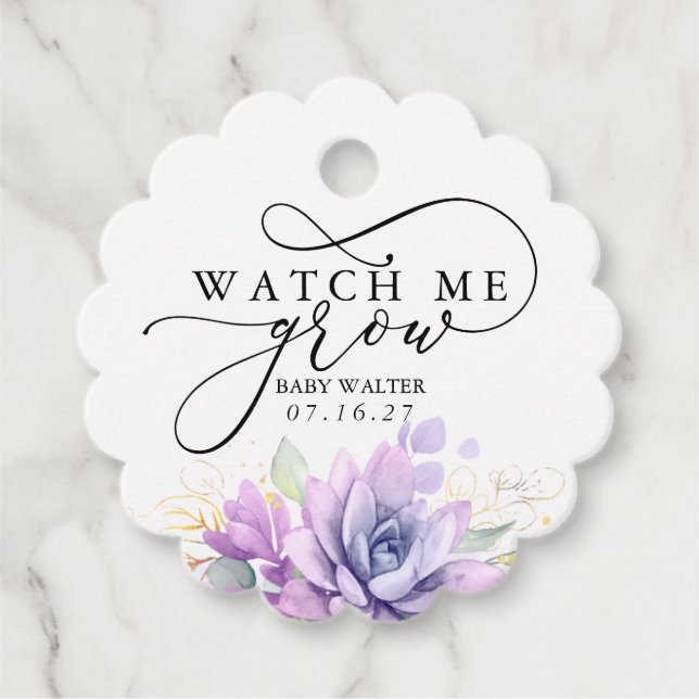 Watch Me Grow - Succulents Greenery Baby Shower Fa Geschenkanhänger (Vorderseite)