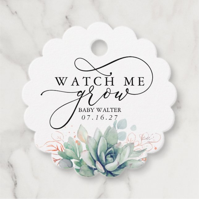 Watch Me Grow - Succulents Greenery Baby Shower Fa Geschenkanhänger (Vorderseite)