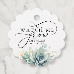 Watch Me Grow - Succulents Greenery Baby Shower Geschenkanhänger