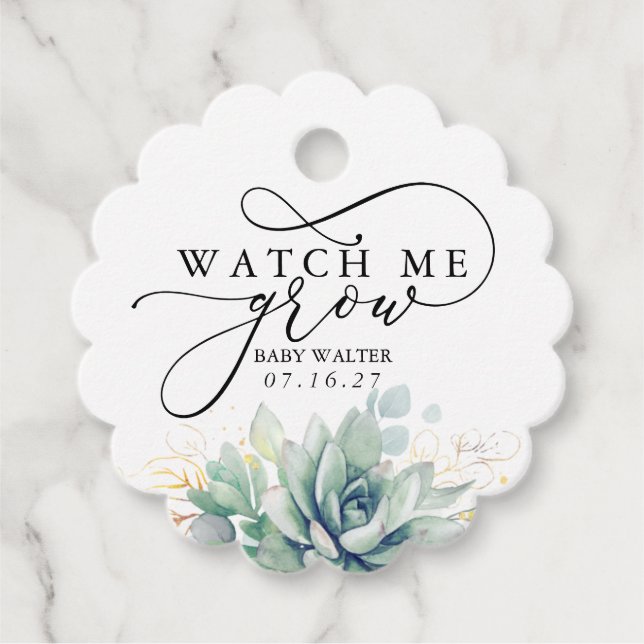 Watch Me Grow - Succulents Greenery Baby Shower Geschenkanhänger (Vorderseite)