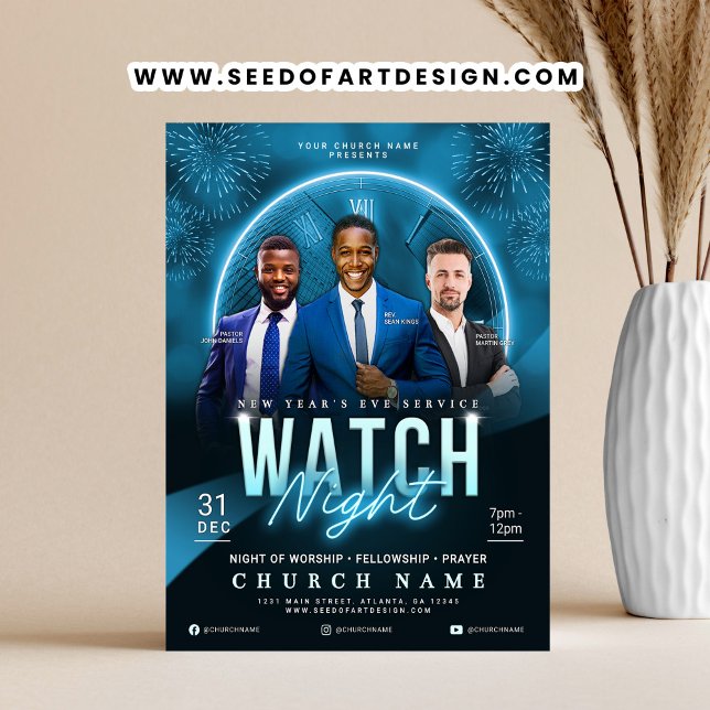 Watch Night New Year's Eve Church Service Flyer (Von Creator hochgeladen)