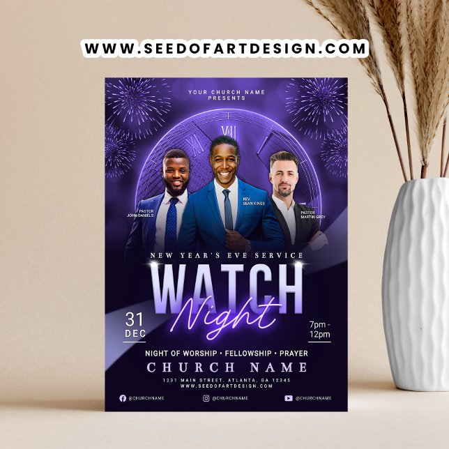 Watch Night New Year's Eve Church Service Flyer (Von Creator hochgeladen)