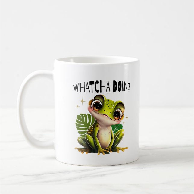 Watcha macht? Funny Curious Frog Kaffeetasse (Links)