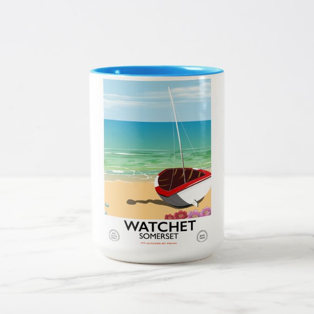Watchet Somerset Vintages Zugplakat Zweifarbige Tasse (Mittel)