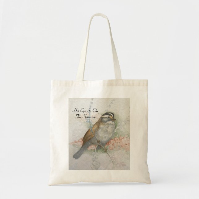 Watchful Song Sparrow Bible Quote Watercolor Tragetasche (Vorne)