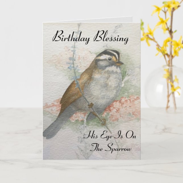 Watchful Sparrow Birthday Blessing Bird Wasserfarb Karte (Gelbe Blume)