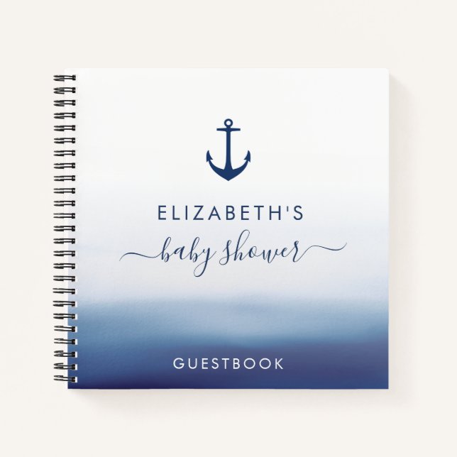 Watecolor Blue Anker Babydusche Gästebuch Notizbuch (Vorderseite)