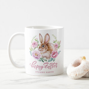 Watecolor Bunny und Pink Blume Frohes Osterfest Kaffeetasse