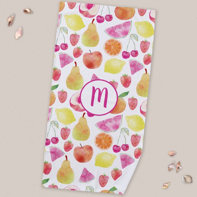 Watecolor Fruit Monogram Strandtuch (Watercolor fruit monogram beach towel)