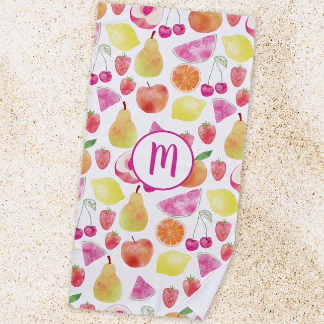 Watecolor Fruit Monogram Strandtuch (Watercolor fruit monogram beach towel)