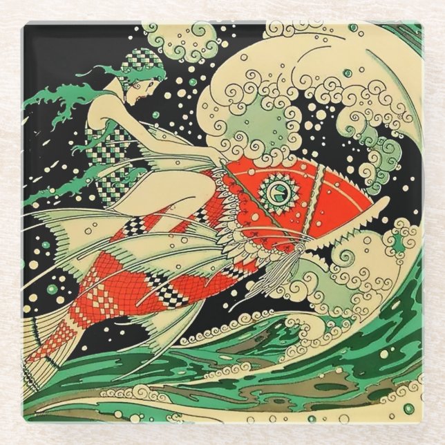 "Water" Art Deco von Jose Carlos Glasuntersetzer (Vorderseite)