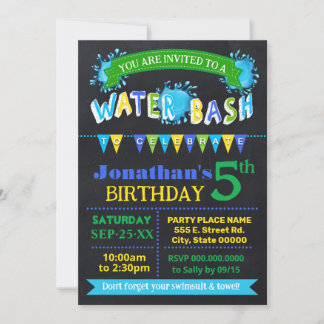 Water Bash Birthday Party Blue Green Chalkboard Einladung