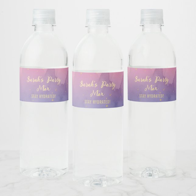 Water Bottle Label Gradient Pink Watercolor  Wasserflaschenetikett (Flaschen)