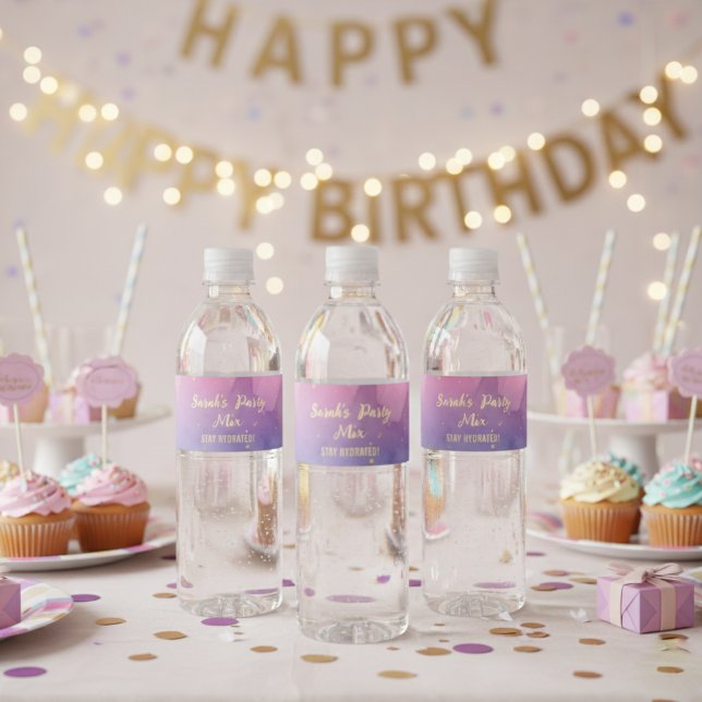 Water Bottle Label Gradient Pink Watercolor  Wasserflaschenetikett (Von Creator hochgeladen)