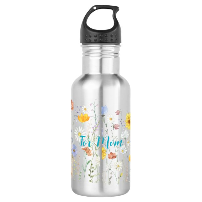 Water Bottle with Garden Design and Mother's Day Q Edelstahlflasche (Vorderseite)