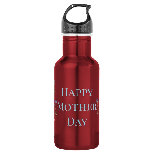 Water Bottle with Minimalist Floral Design and Mot Edelstahlflasche (Vorderseite)