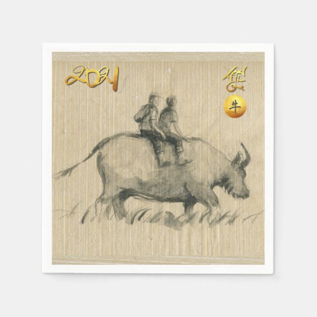 Water Buffalo Children Chinesisch Ox Year 2021 PN Serviette (Vorderseite)